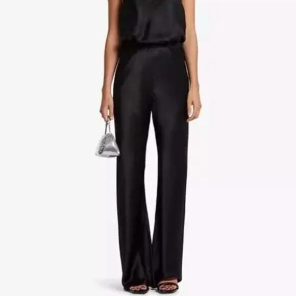 Jason Wu Black Silky Satin Wide Leg Slacks Trousers Pants Designer Size 6 - Picture 1 of 11